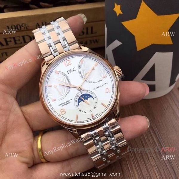 Replica IWC Portuguese Black Face Watch Two Tone Rose Gold Moonphase Replica IWC Portuguese Black Face Watch Two Tone Rose Gold Moonphase