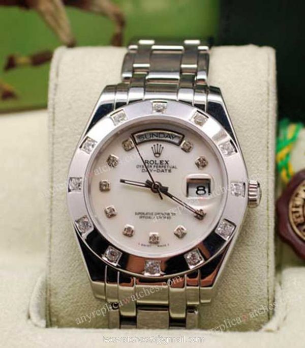 Rolex Day-Date Pearlmaster Stainless Steel White Face Diamond Copy Men Watch Rolex Day-Date Pearlmaster Stainless Steel White Face Diamond Copy Men Watch