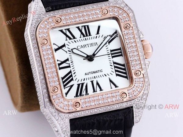 Iced Out Cartier Santos Automatic Watch Replica Two Tone Rose Gold Iced Out Cartier Santos Automatic Watch Replica Two Tone Rose Gold