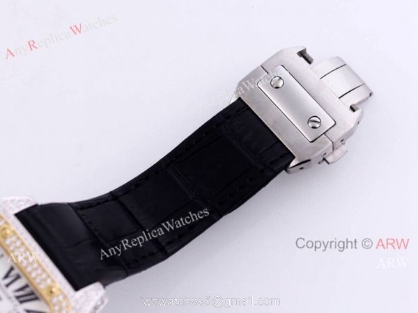 Iced Out Cartier Santos Watch Two Tone Case Automatic Movement Iced Out Cartier Santos Watch Two Tone Case Automatic Movement
