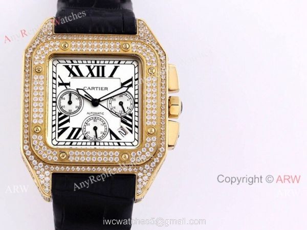 Iced Out Cartier Santos VK Chronograph Watch Blue Dial 45mm Iced Out Cartier Santos VK Chronograph Watch Blue Dial 45mm
