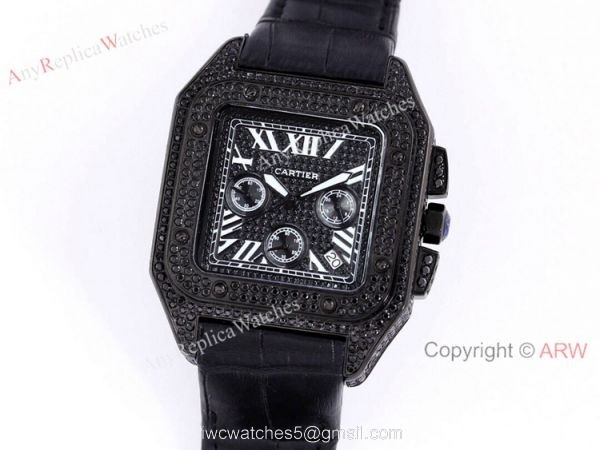 Knockoff Cartier Santos Chronograph Watch Black Diamonds Knockoff Cartier Santos Chronograph Watch Black Diamonds