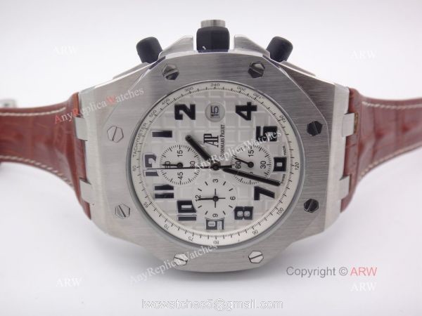 Cheap Audemars Piguet Replica Watches Royal Oak SS White Chronograph Brown Leather Band Cheap Audemars Piguet Replica Watches Royal Oak SS White Chronograph Brown Leather Band