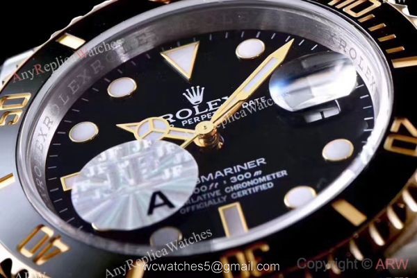 JF Factory 3135 Rolex Submariner 2 Tone Black Ceramic Watch 40mm JF Factory 3135 Rolex Submariner 2 Tone Black Ceramic Watch 40mm