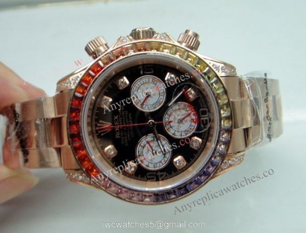 Replica Rolex Daytona Rainbow Watch Rose Gold Diamond Bezel Sapphire glass Replica Rolex Daytona Rainbow Watch Rose Gold Diamond Bezel Sapphire glass