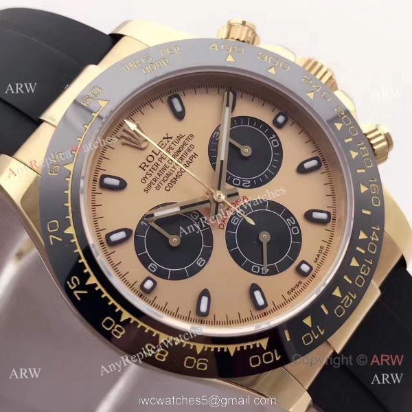 Gold Rolex Daytona Rubber Band Replica Watch Swiss 7750 Movement Gold Rolex Daytona Rubber Band Replica Watch Swiss 7750 Movement