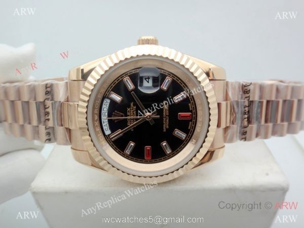 Rose Gold Black Dial Rolex Day-Date II 40mm Replica Watch Rose Gold Black Dial Rolex Day-Date II 40mm Replica Watch