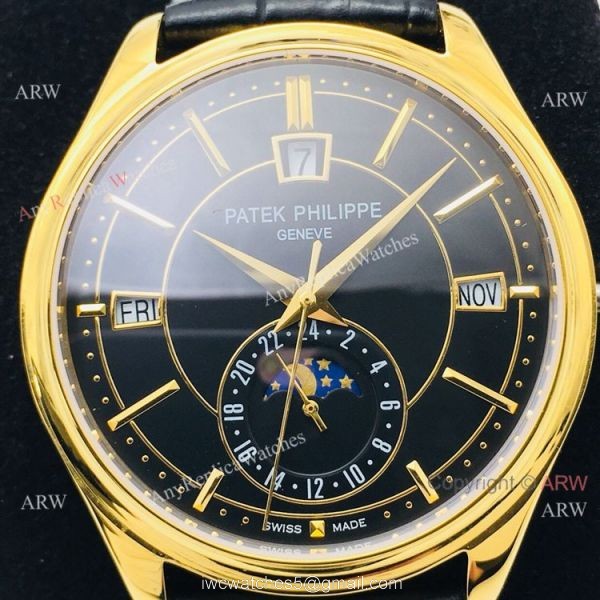 PPF Factory Patek Philippe Annual Calendar Complications Watch Gold and Black PPF Factory Patek Philippe Annual Calendar Complications Watch Gold and Black