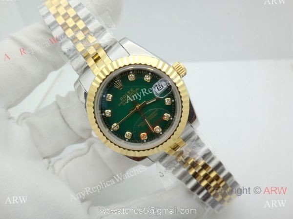 Replica Diamond Rolex Datejust 2-Tone Green Face Watch 31mm Ladies Replica Diamond Rolex Datejust 2-Tone Green Face Watch 31mm Ladies
