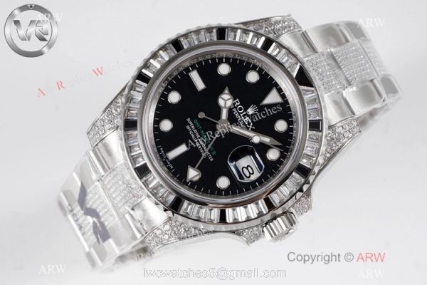 Best 1:1 Replica VR MAX Rolex GMT-Master II Black Sapphire Watch Diamond Band Best 1:1 Replica VR MAX Rolex GMT-Master II Black Sapphire Watch Diamond Band