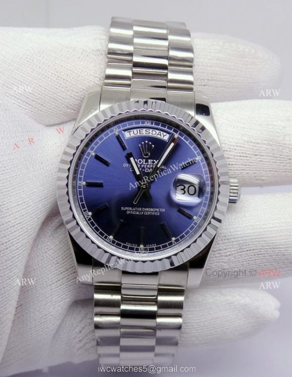 Rolex Day-Date Blue Face Stainless Steel Copy Watch Rolex Day-Date Blue Face Stainless Steel Copy Watch