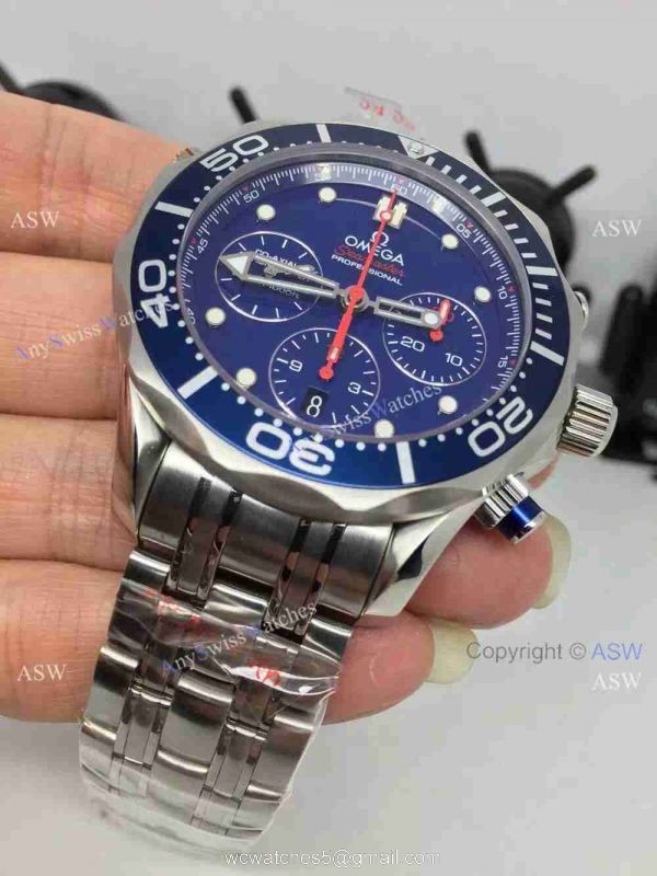 Grade 1A Swiss Omega Seamaster 300 Replica Watch SS Blue Chronograph Dial Grade 1A Swiss Omega Seamaster 300 Replica Watch SS Blue Chronograph Dial