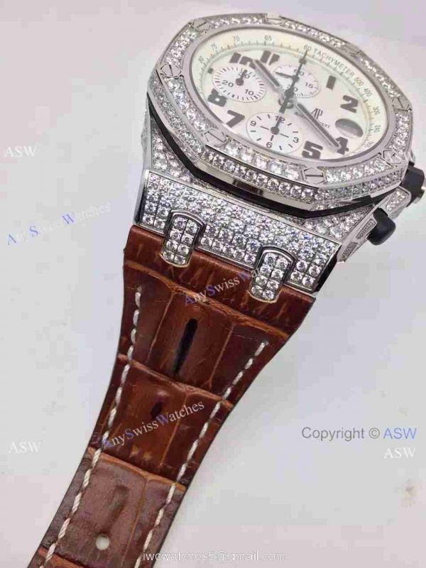 Replica Swiss Audemars Piguet Watch Diamond case Brown Leather Watch Band Replica Swiss Audemars Piguet Watch Diamond case Brown Leather Watch Band