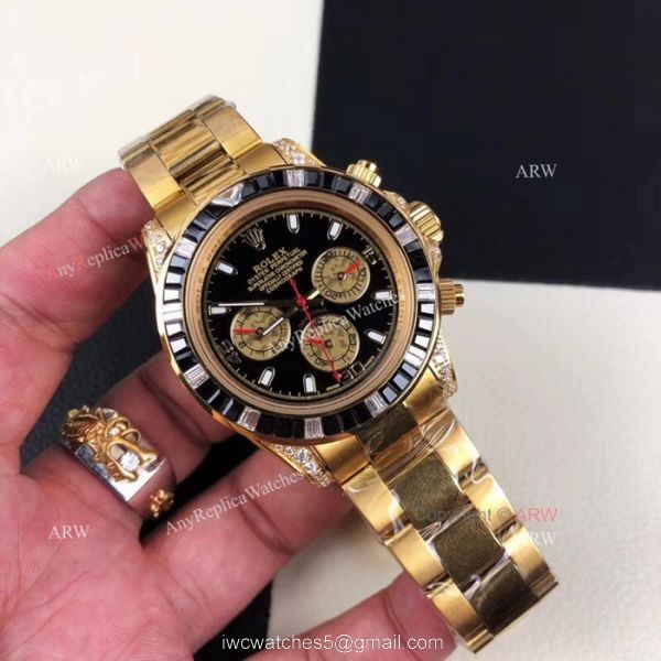 New Style Replica Rolex Daytona Rainbow Watch All Gold Diamond Bezel New Style Replica Rolex Daytona Rainbow Watch All Gold Diamond Bezel