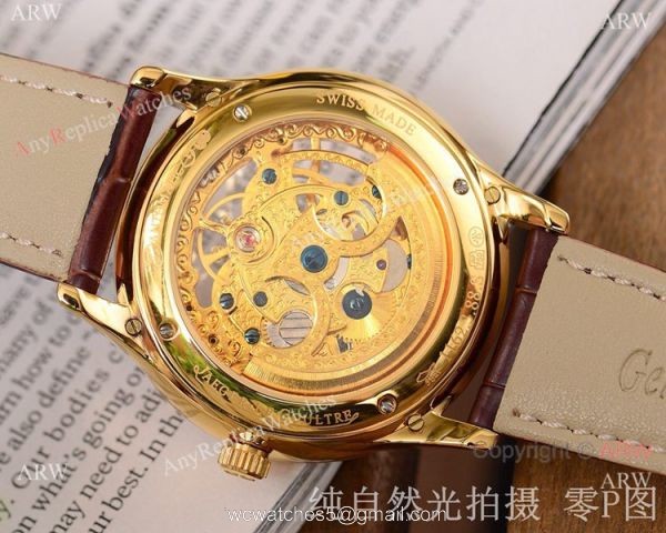 Jaeger-LeCoultre Yellow Gold Skeleton Copy Watch Brown Leather Strap Jaeger-LeCoultre Yellow Gold Skeleton Copy Watch Brown Leather Strap