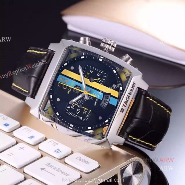 Tag Heuer Monaco Calibre 12 Replica Watch SS Black Red/Blue Line Dial Tag Heuer Monaco Calibre 12 Replica Watch SS Black Red/Blue Line Dial