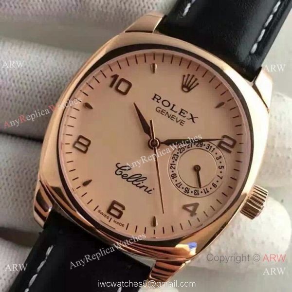 Swiss Replica Rolex Cellini Danaos Replica Watch Rose Gold Black Leather Strap Swiss Replica Rolex Cellini Danaos Replica Watch Rose Gold Black Leather Strap
