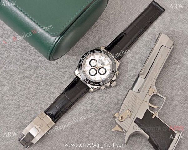 Best Quality Copy Rolex Daytona Watch White Dial Black Leather Strap Best Quality Copy Rolex Daytona Watch White Dial Black Leather Strap