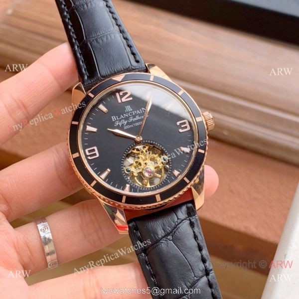 Copy Blancpain Fifty Fathoms Tourbillon Watch Rose Gold Blue bezel Copy Blancpain Fifty Fathoms Tourbillon Watch Rose Gold Blue bezel