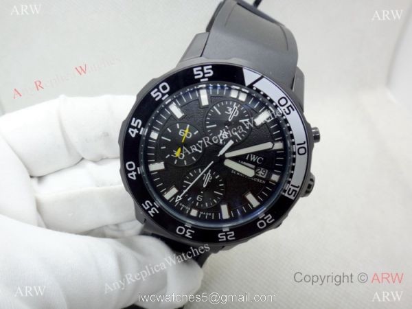 New IWC Aquatimer Chrono Quartz Copy Watch BlueWhite Bezel Black Case New IWC Aquatimer Chrono Quartz Copy Watch BlueWhite Bezel Black Case