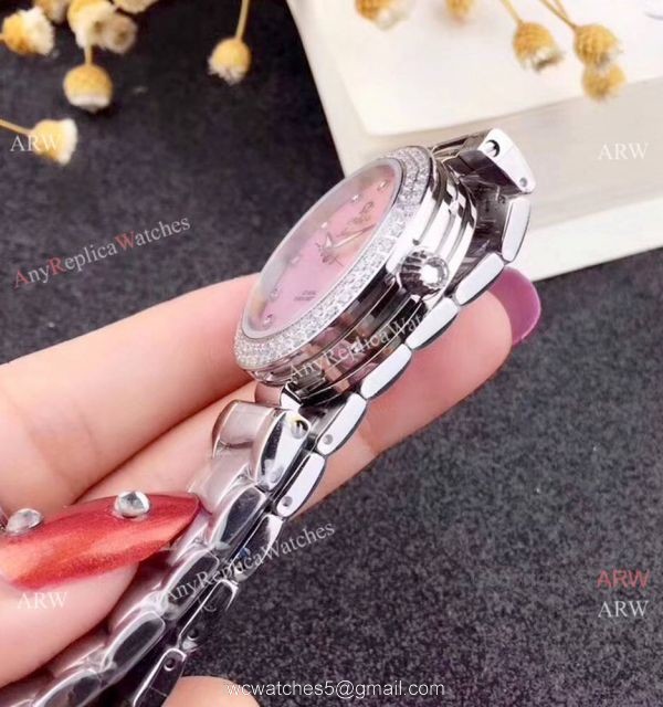 Omega Replica Watches De Ville Ladymatic SS Blue MOP Dial Diamond Bezel Ladies Watch Omega Replica Watches De Ville Ladymatic SS Blue MOP Dial Diamond Bezel Ladies Watch