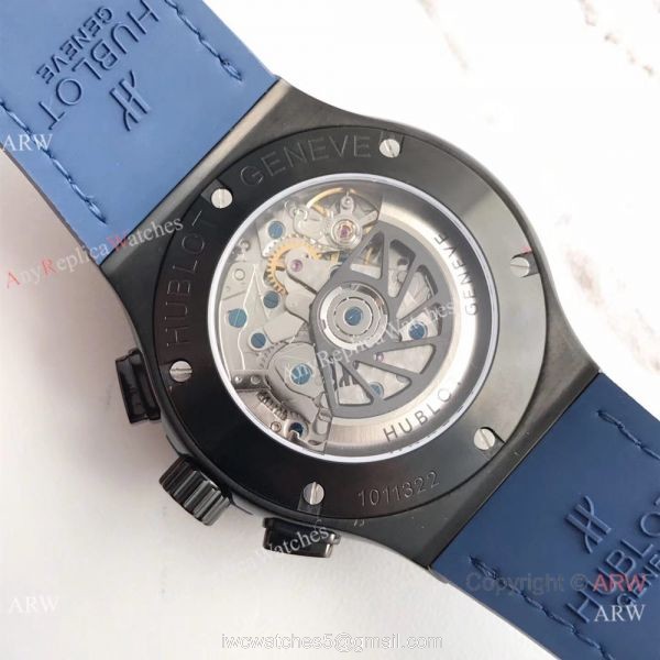 Swiss Replica Hublot Big Bang Classic Fusion 7750 Black Watch Blue Gummy Strap Swiss Replica Hublot Big Bang Classic Fusion 7750 Black Watch Blue Gummy Strap