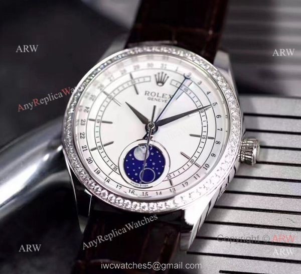 Baselworld Rolex Cellini Moonphase Replica Watch Stainless Steel Brown Leather Strap Watch Baselworld Rolex Cellini Moonphase Replica Watch Stainless Steel Brown Leather Strap Watch