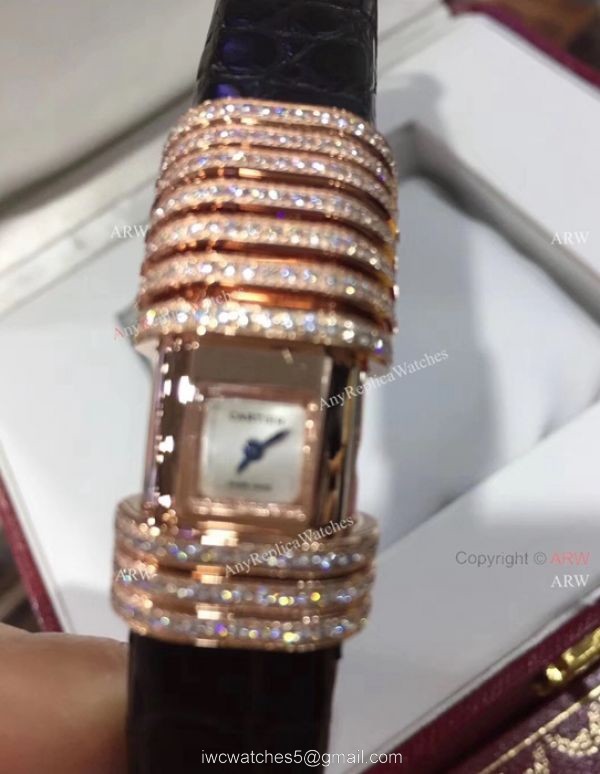 Cartier Small Silver Dial With Diamonds Replica Watches Black Leather Band Cartier Small Silver Dial With Diamonds Replica Watches Black Leather Band