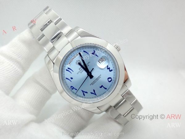Rolex Day Date Ice Blue Replica Watch 40mm Stainless Steel Arabic Scripts Dial Rolex Day Date Ice Blue Replica Watch 40mm Stainless Steel Arabic Scripts Dial