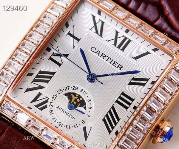 Swiss ETA2824 Cartier Tank Moon phase copy Watches Rose Gold Diamond Bezel Swiss ETA2824 Cartier Tank Moon phase copy Watches Rose Gold Diamond Bezel
