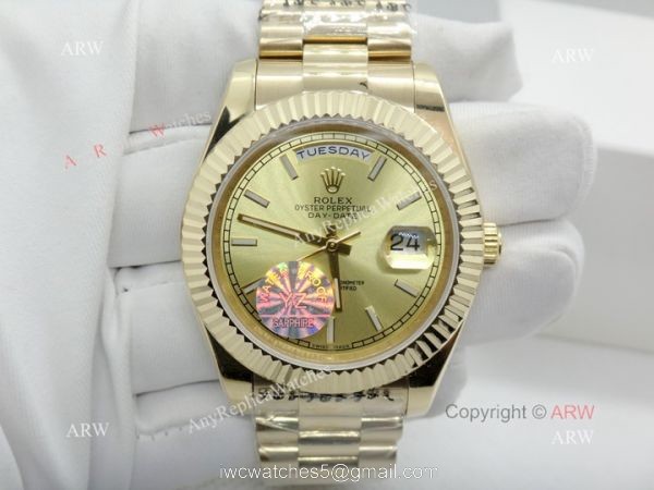 Copy Rolex Day Date 40mm Watch All Gold President White Stick Copy Rolex Day Date 40mm Watch All Gold President White Stick