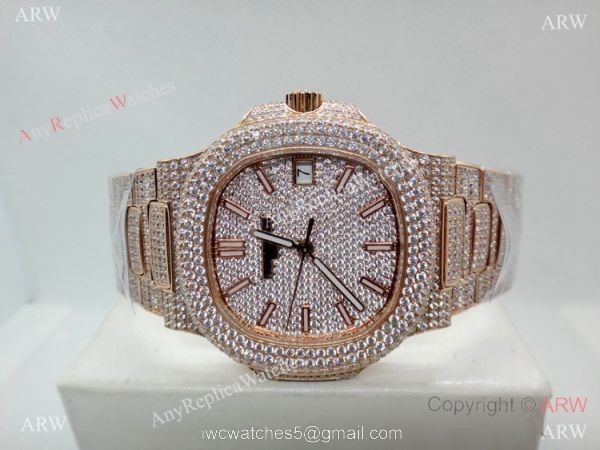 Highest Quality Patek Philippe 5719 Nautilus Jumbo Watch Rose Gold Full Diamond Highest Quality Patek Philippe 5719 Nautilus Jumbo Watch Rose Gold Full Diamond