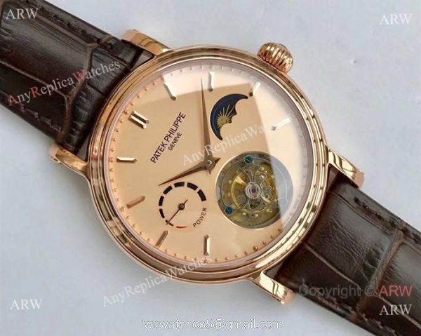 Swiss Grade Patek Philippe Power Reserve Watches Rose Gold Brown leather Strap Swiss Grade Patek Philippe Power Reserve Watches Rose Gold Brown leather Strap