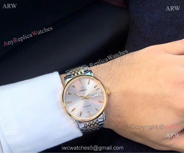 Fake Omega day date Automatic Watch 2-Tone Silver Dial Fake Omega day date Automatic Watch 2-Tone Silver Dial