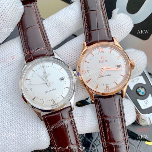 Omega Seamaster Replica Wristwatch SS Brown Leather Band Omega Seamaster Replica Wristwatch SS Brown Leather Band