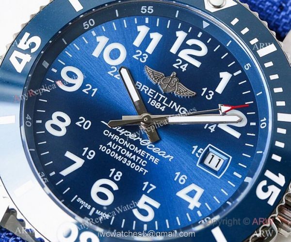 Swiss Copy Breitling Superocean II Sapphire Glass Watch Silver Case Blue Face Swiss Copy Breitling Superocean II Sapphire Glass Watch Silver Case Blue Face