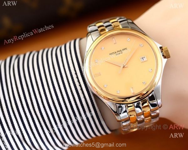 Patek Philippe Geneve Calatrava Replica Watch 2-Tone White Dial Patek Philippe Geneve Calatrava Replica Watch 2-Tone White Dial