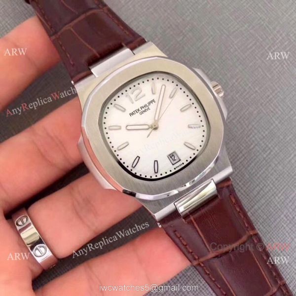 New Patek Philippe Nautilus Watch SS Gray Dial Black Leather Band New Patek Philippe Nautilus Watch SS Gray Dial Black Leather Band