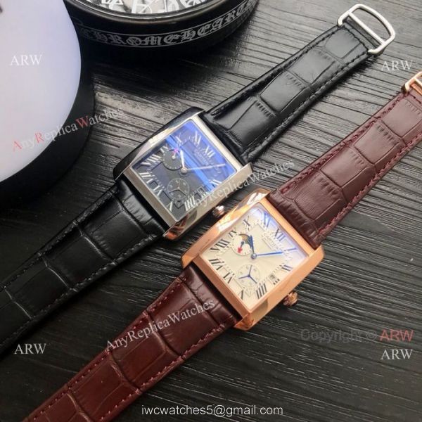 Cartier Tank Moonphase Men Wristwatch Rose Gold Black Dial Cartier Tank Moonphase Men Wristwatch Rose Gold Black Dial
