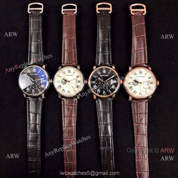Copy Rotonde de Cartier Moonphase Watches Rose Gold Leather Strap Copy Rotonde de Cartier Moonphase Watches Rose Gold Leather Strap