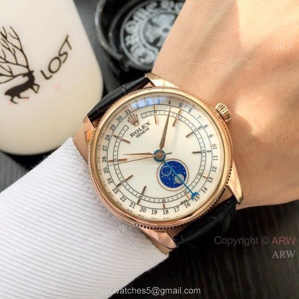 Baselworld Replica Rolex Cellini Moon phase Watches Rose Gold Blue Stick Baselworld Replica Rolex Cellini Moon phase Watches Rose Gold Blue Stick