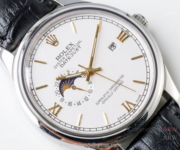 Swiss 8217 Rolex Datejust Moonphase replica Watch White Dial Gold Sticks Swiss 8217 Rolex Datejust Moonphase replica Watch White Dial Gold Sticks