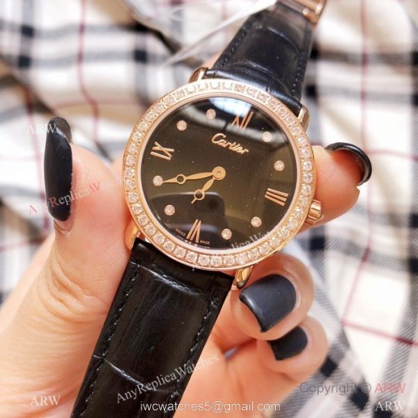 Copy Cartier Rose Gold Black Dial Watch 33mm Ladies Copy Cartier Rose Gold Black Dial Watch 33mm Ladies