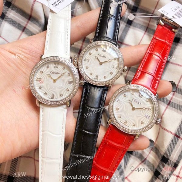 Japan Grade Replica Cartier SS Gray Leather Strap Watch Japan Grade Replica Cartier SS Gray Leather Strap Watch