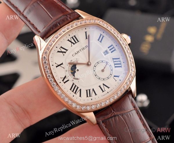 New Copy Cartier Drive de Moonphase Watch White Dial Black Leather Band New Copy Cartier Drive de Moonphase Watch White Dial Black Leather Band