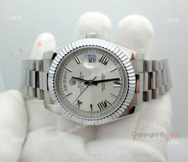 New Rolex Day Date President Replica Stainless Steel White Dial Watch 40mm New Rolex Day Date President Replica Stainless Steel White Dial Watch 40mm