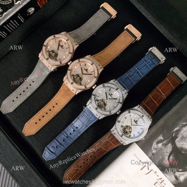 Iced Out Hublot Classic Fusion Watch Replica Rose Gold Gray Gummy Strap Iced Out Hublot Classic Fusion Watch Replica Rose Gold Gray Gummy Strap