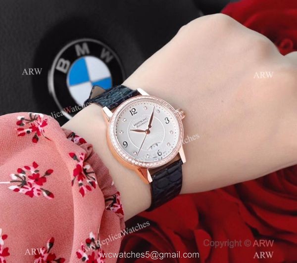 Mont Blanc Knock Off Boheme Date Rose Gold White Watch Ladies size Mont Blanc Knock Off Boheme Date Rose Gold White Watch Ladies size