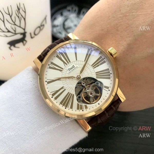 Clone Piaget Tourbillon Rose Gold White Roman Dial Men Watch Clone Piaget Tourbillon Rose Gold White Roman Dial Men Watch
