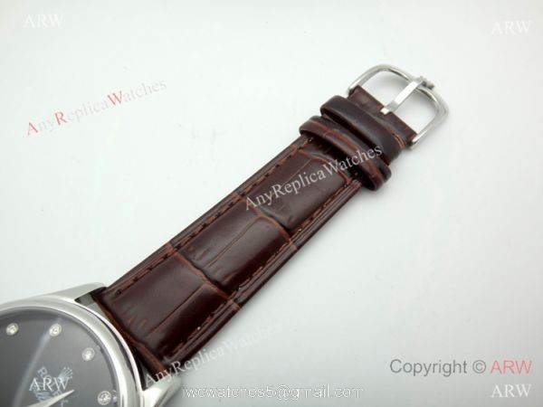Buy Copy Rolex Geneve Cellini Black Watch Brown Leather strap Buy Copy Rolex Geneve Cellini Black Watch Brown Leather strap